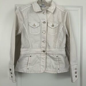 CAbi Cream Jean Jacket with Button Accents
